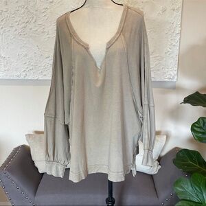 Free People Wish I Knew Tee XL Army Stone Cotton